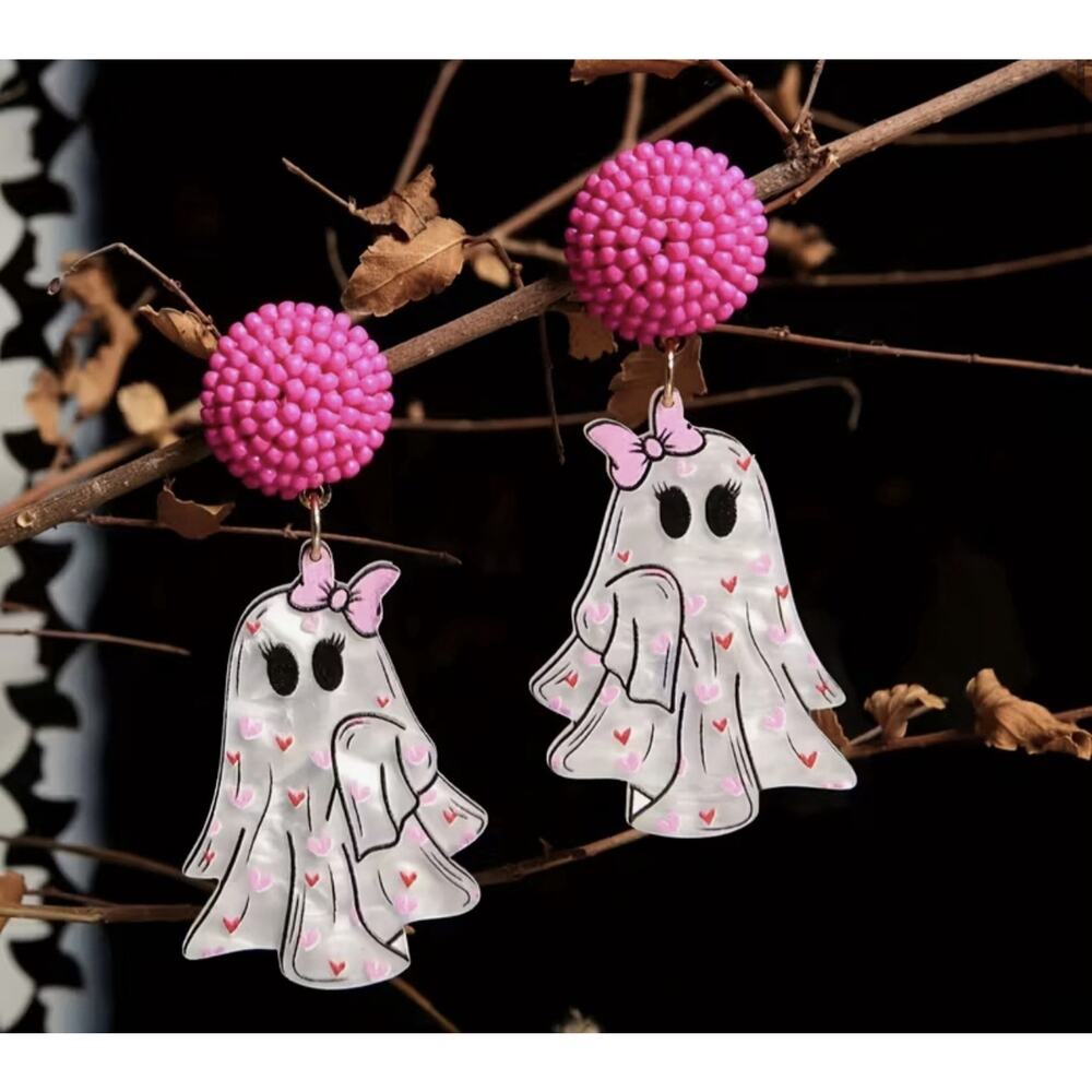 Ghost Earrings Halloween 2D Acrylic Dangle Stud Earrings,NEW